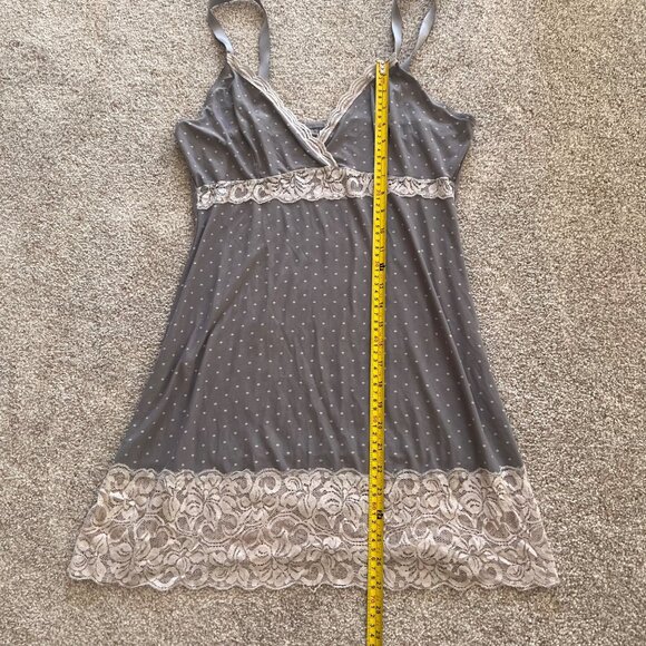 Y2K Grey Babydoll Polka Dot Lace Mini Dress / Lingerie Top XL - Picture 6 of 9